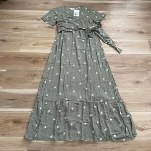 Seraphine | Dresses | Seraphine Khaki Embroidered Woven Wrap Maternity  Nursing Maxi Dress 4 | Poshmark
